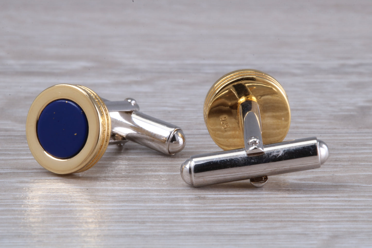Lapis Lazuli set Sterling Silver Round Cufflinks with 18ct Gold plating