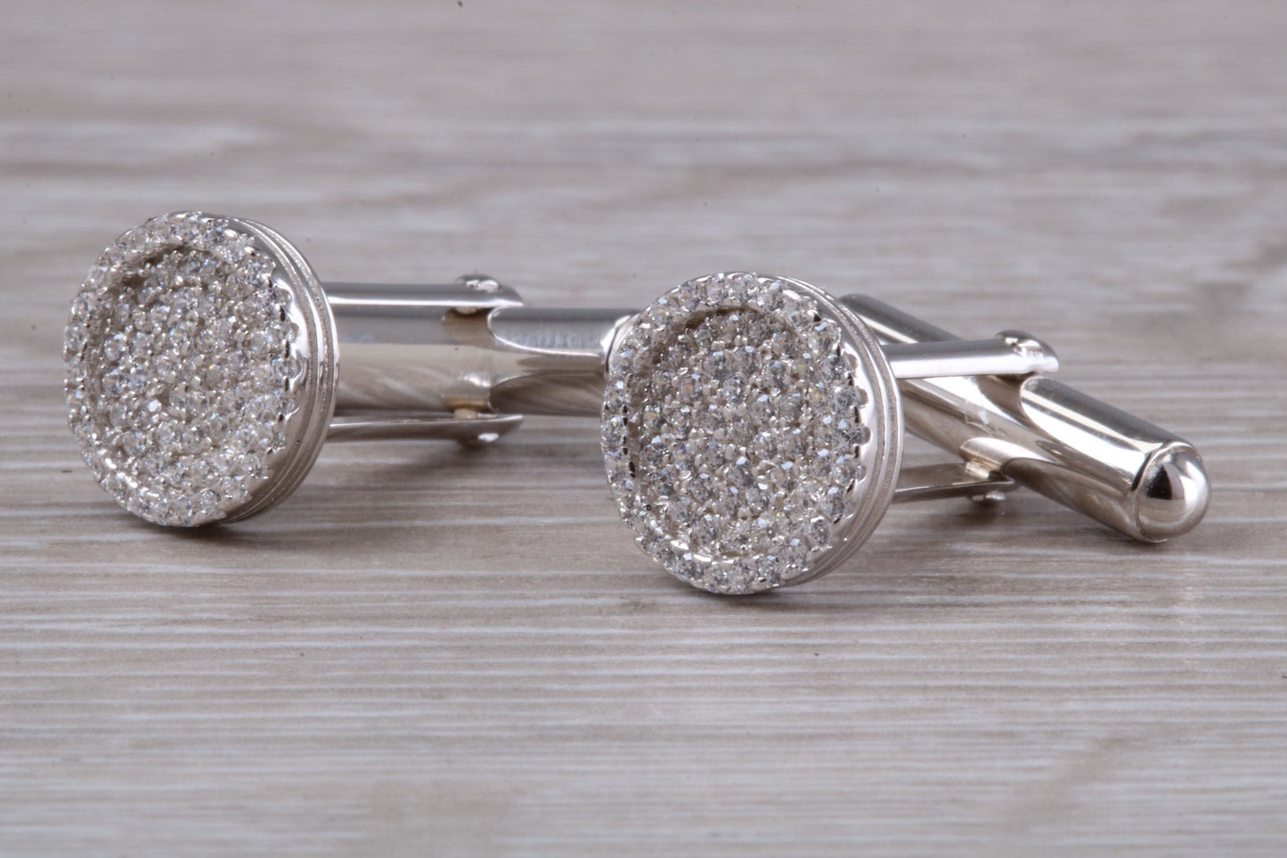 Silver Round Zirconia Set Cufflinks