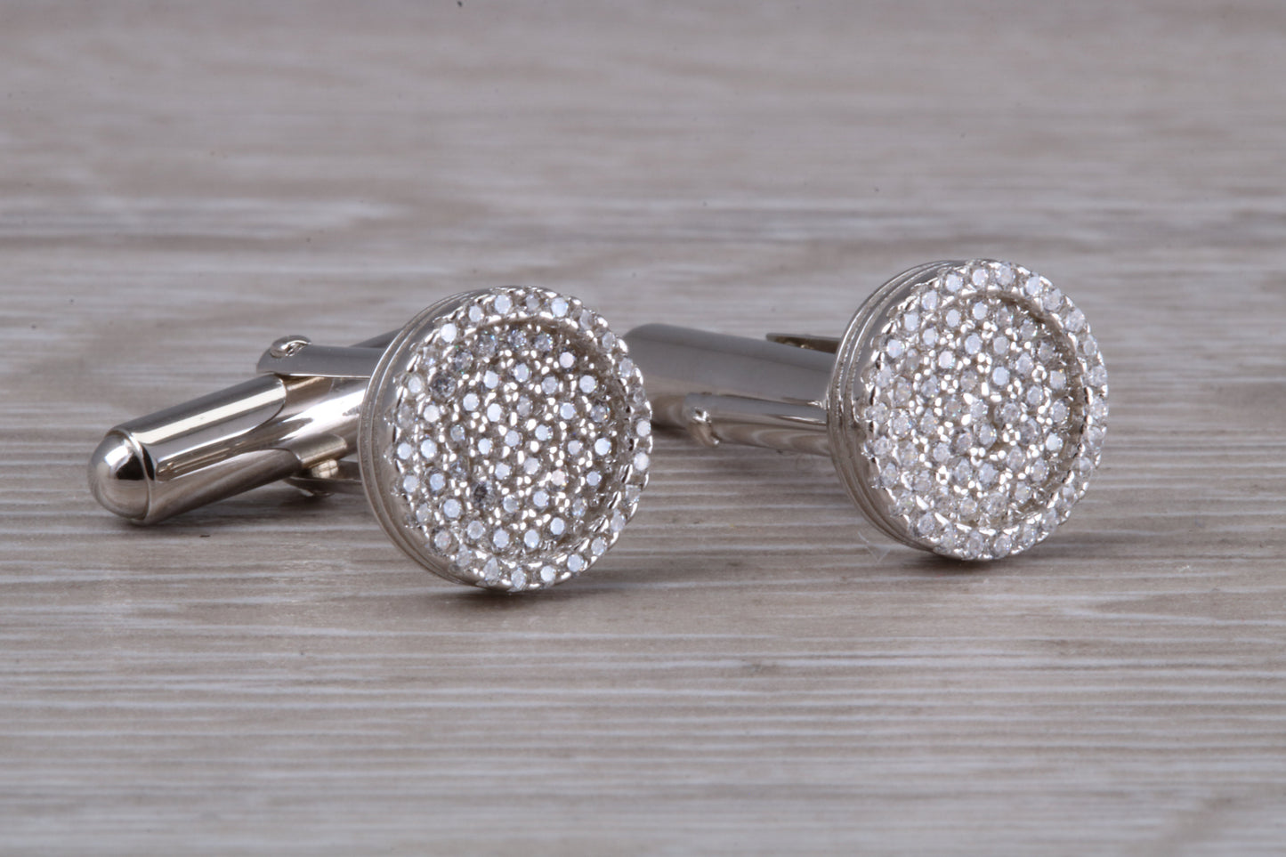 Silver Round Zirconia Set Cufflinks