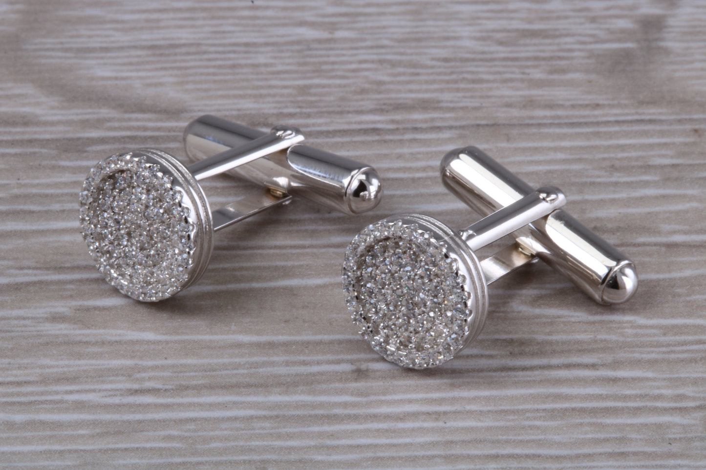 Silver Round Zirconia Set Cufflinks