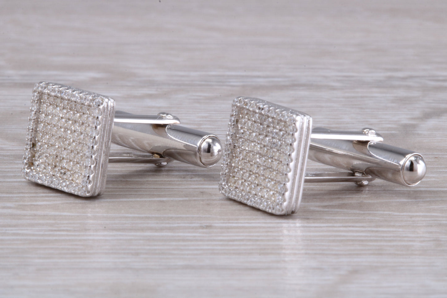 Silver Square Zirconia Set Cufflinks