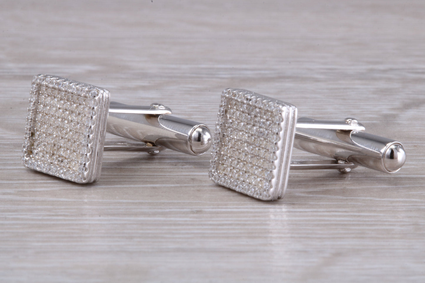 Silver Square Zirconia Set Cufflinks