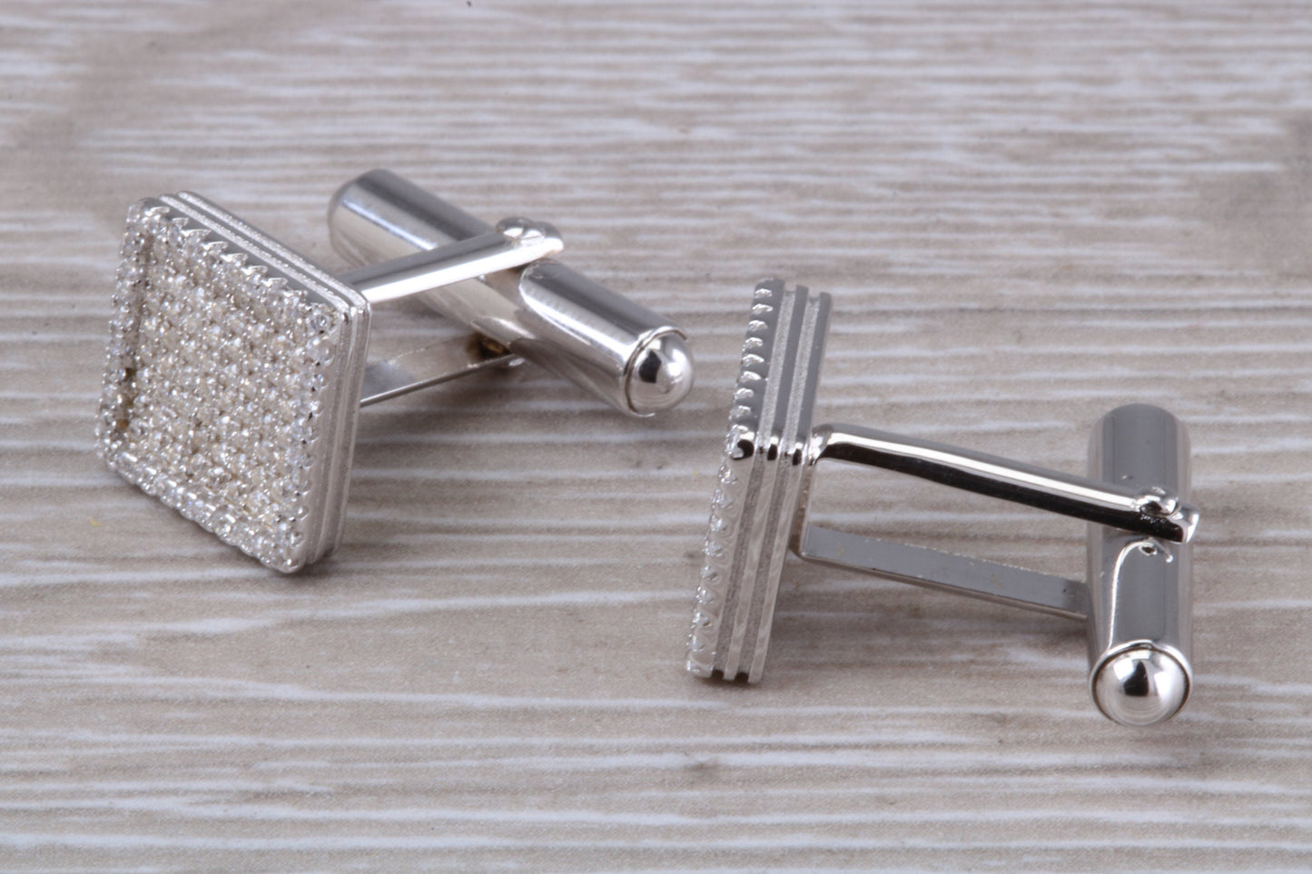 Silver Square Zirconia Set Cufflinks