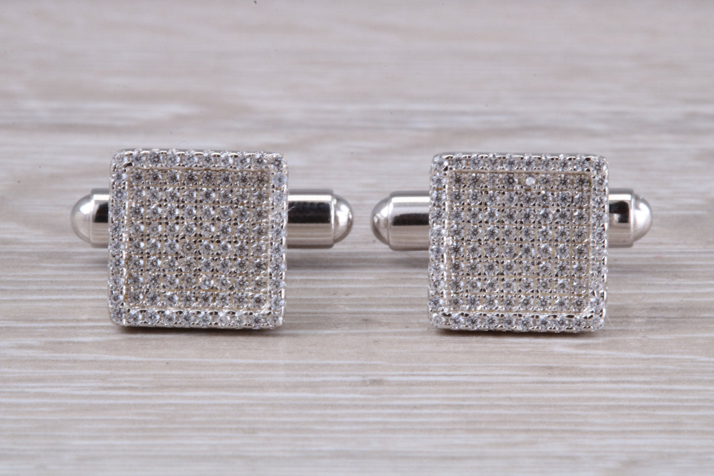 Silver Square Zirconia Set Cufflinks