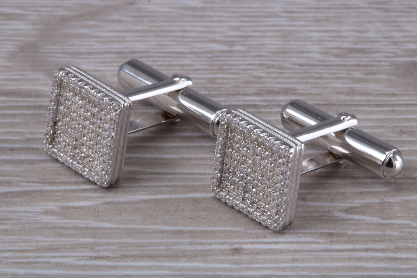 Silver Square Zirconia Set Cufflinks