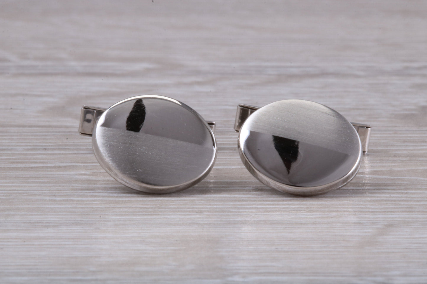 Silver Oval Cufflinks - Half polished and half matt finished