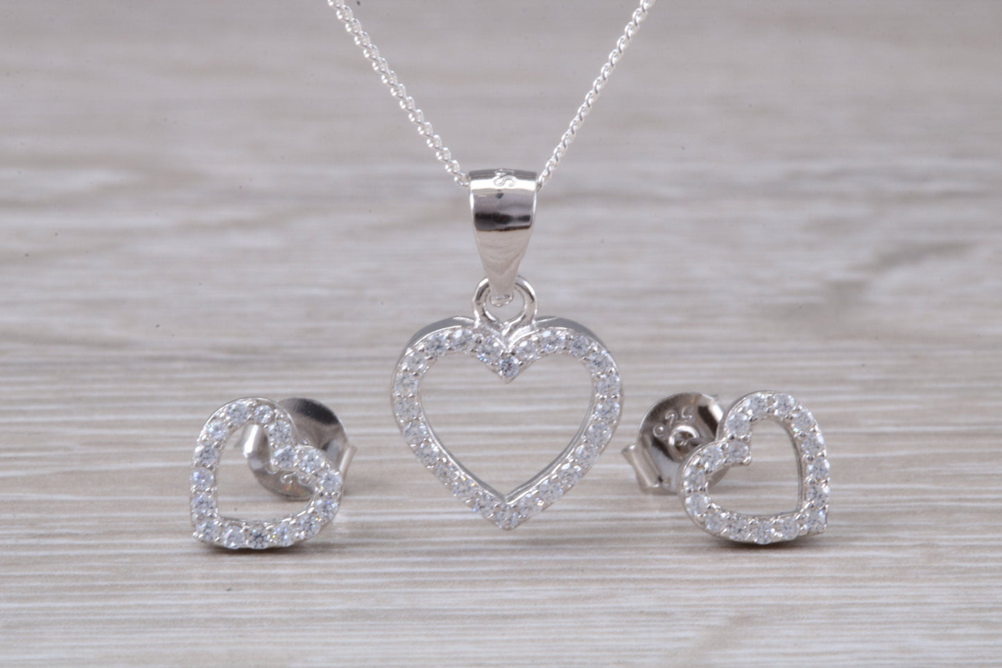Love Heart Matching Stud Earrings with Necklace