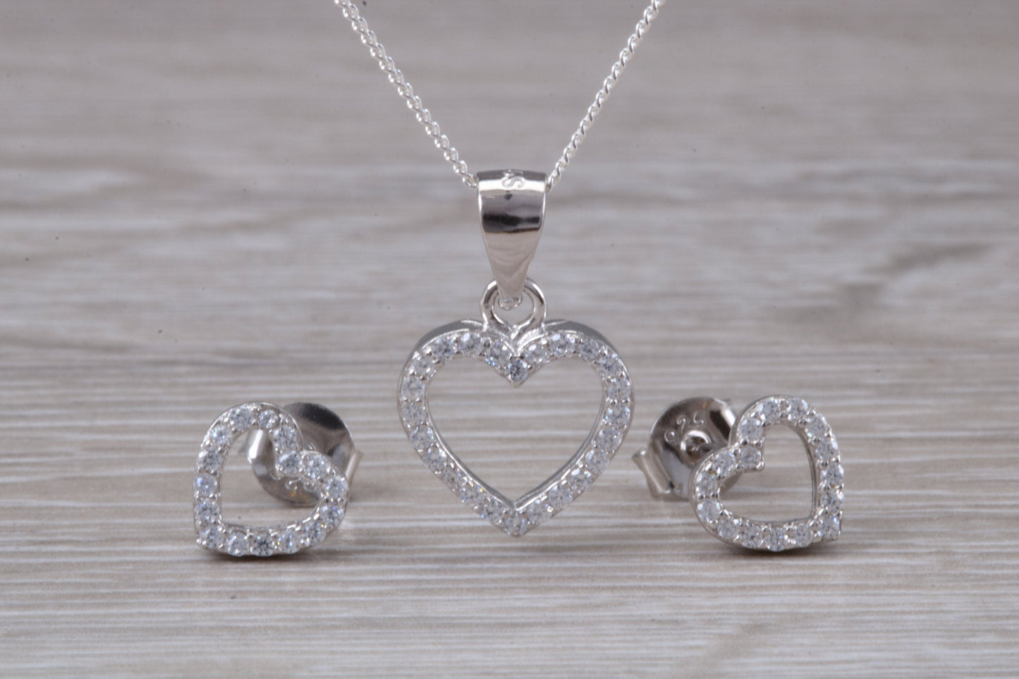 Love Heart Matching Stud Earrings with Necklace
