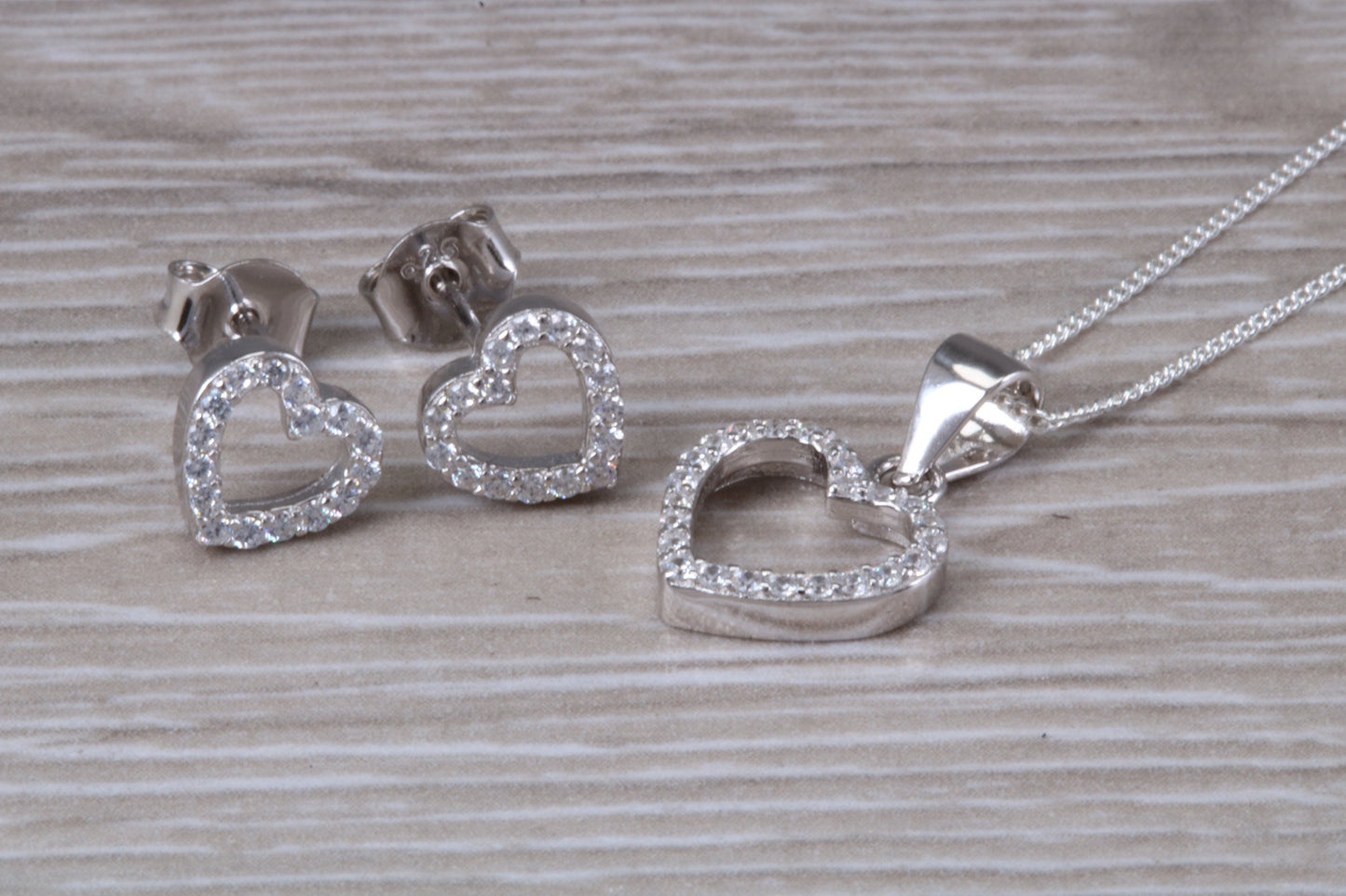 Love Heart Matching Stud Earrings with Necklace