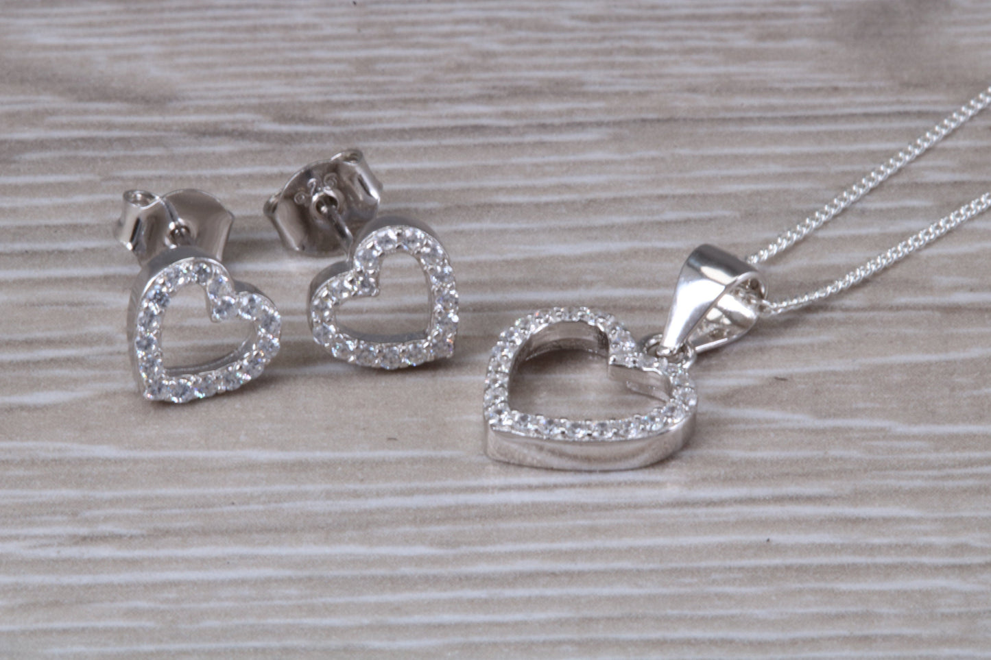 Love Heart Matching Stud Earrings with Necklace