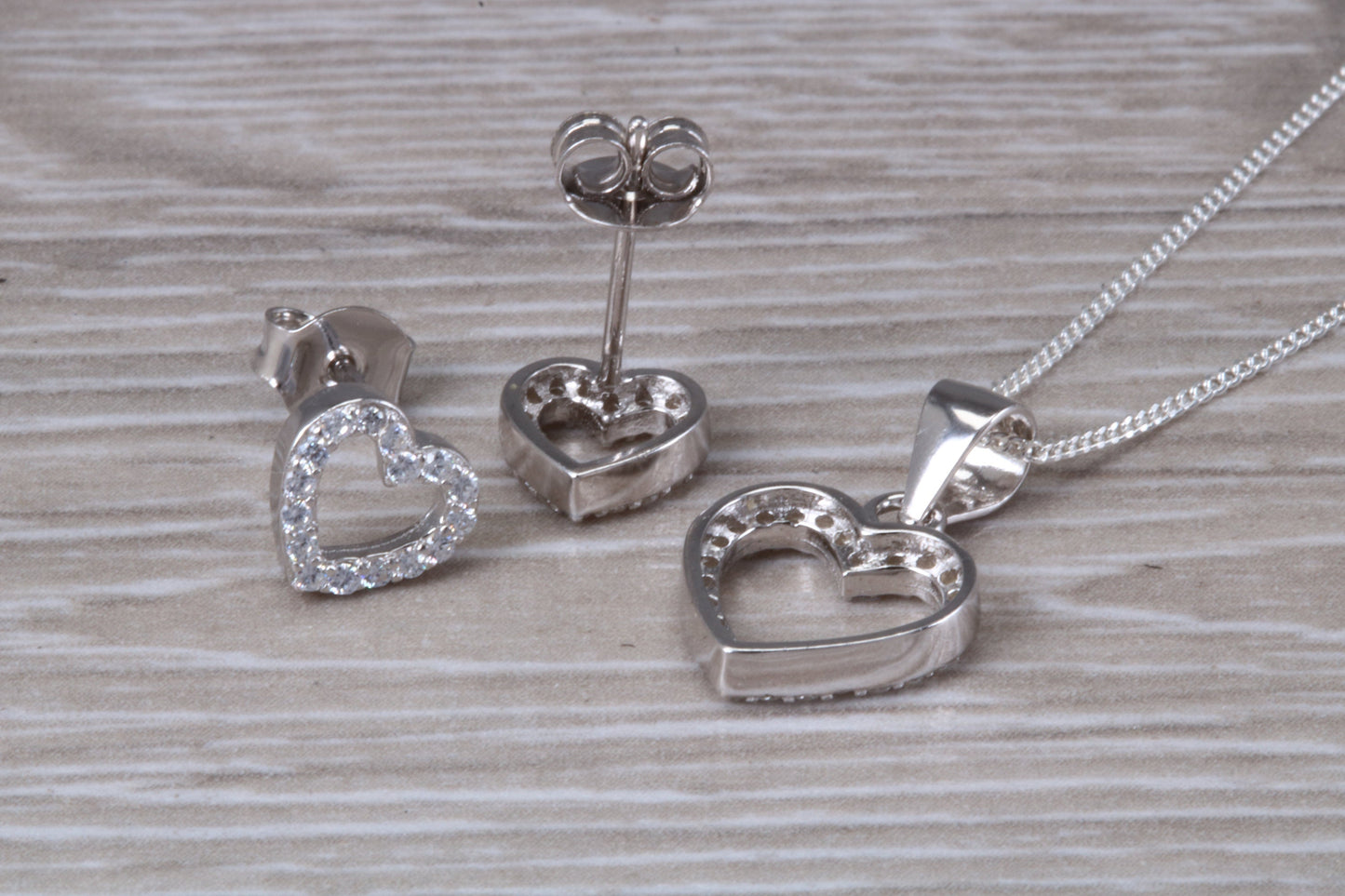 Love Heart Matching Stud Earrings with Necklace