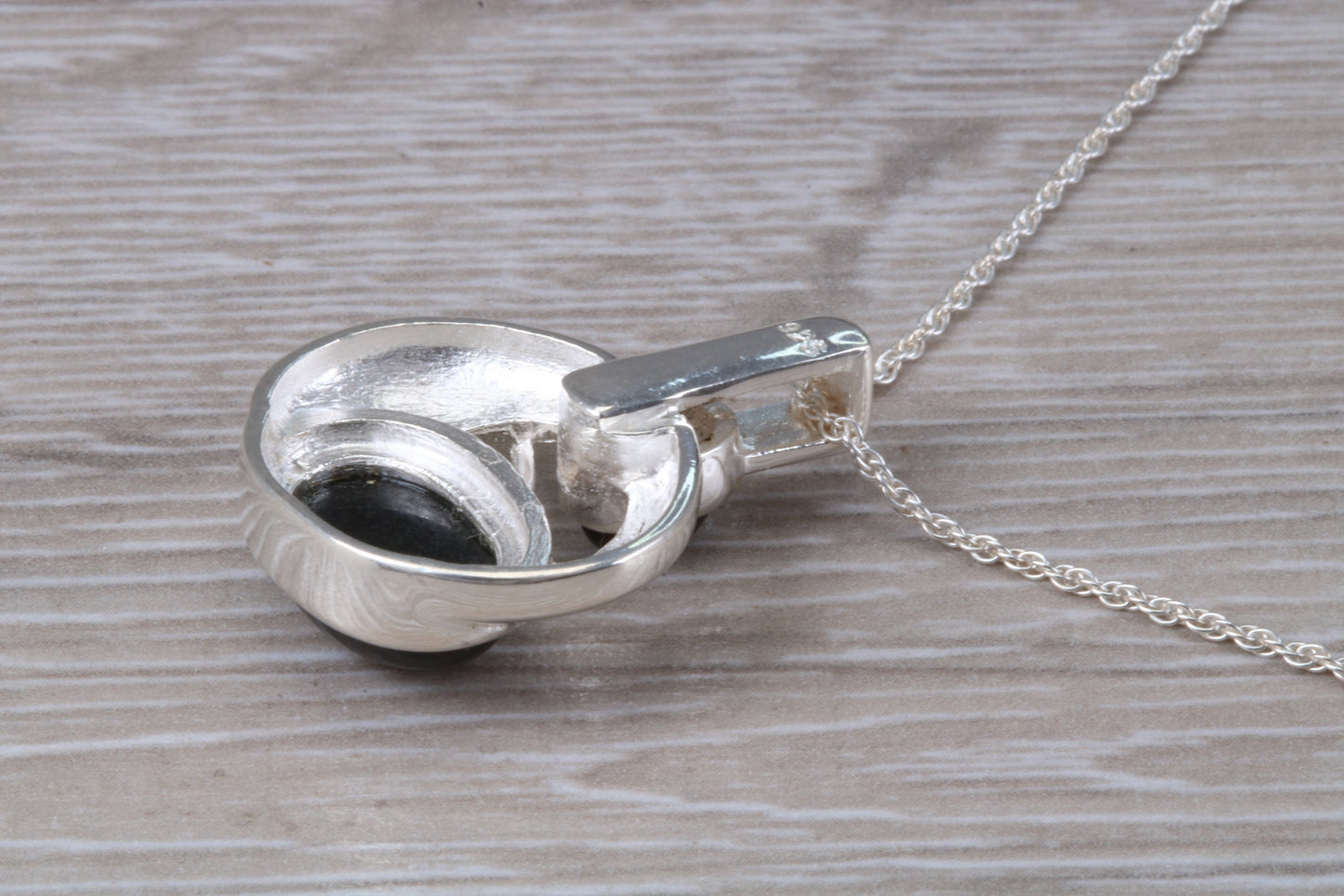 Real Black Jade Necklace set in Sterling Silver
