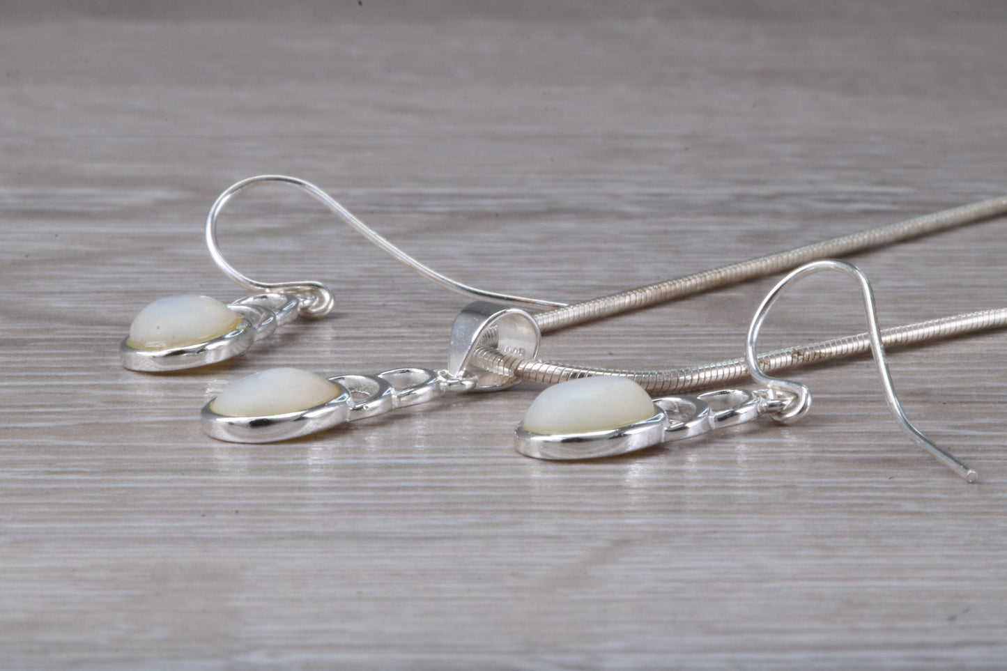 Mother of Pearl Dropper Earrings and Matching Necklace