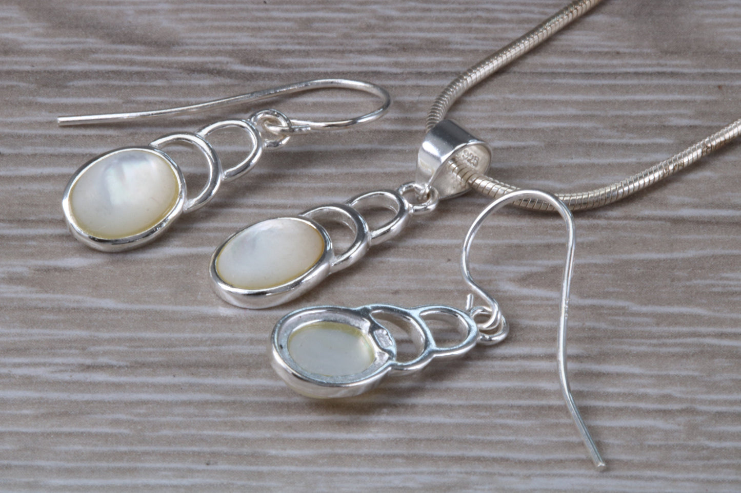 Mother of Pearl Dropper Earrings and Matching Necklace