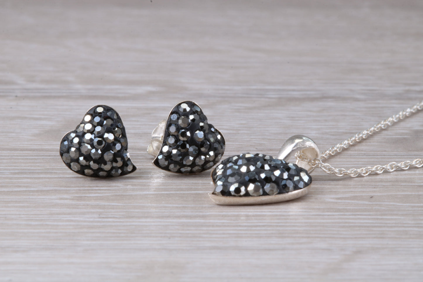 Love heart Stud Earrings with Matching Necklace