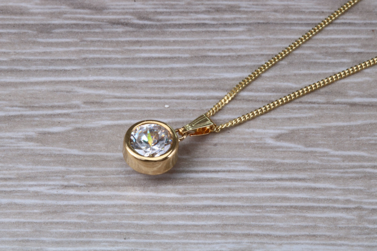 9ct Gold C Z set Solitaire Necklace