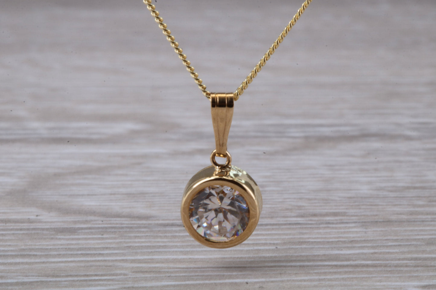 9ct Gold C Z set Solitaire Necklace