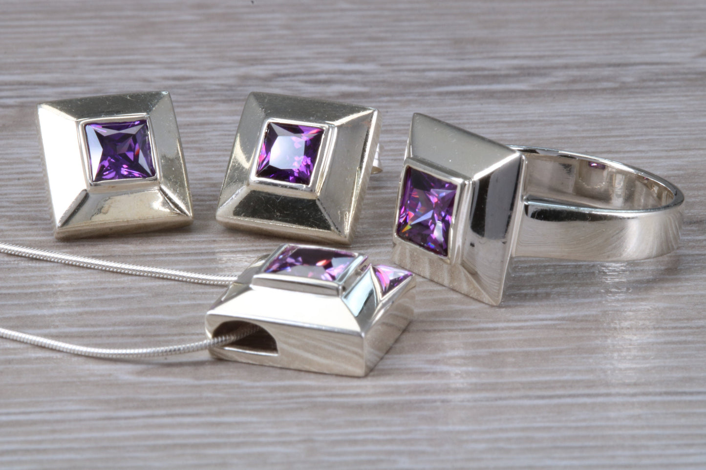 Real Amethyst Ring, Earrings and Necklace