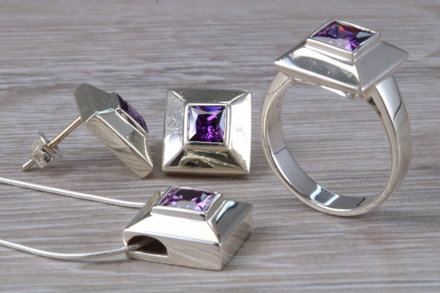 Real Amethyst Ring, Earrings and Necklace