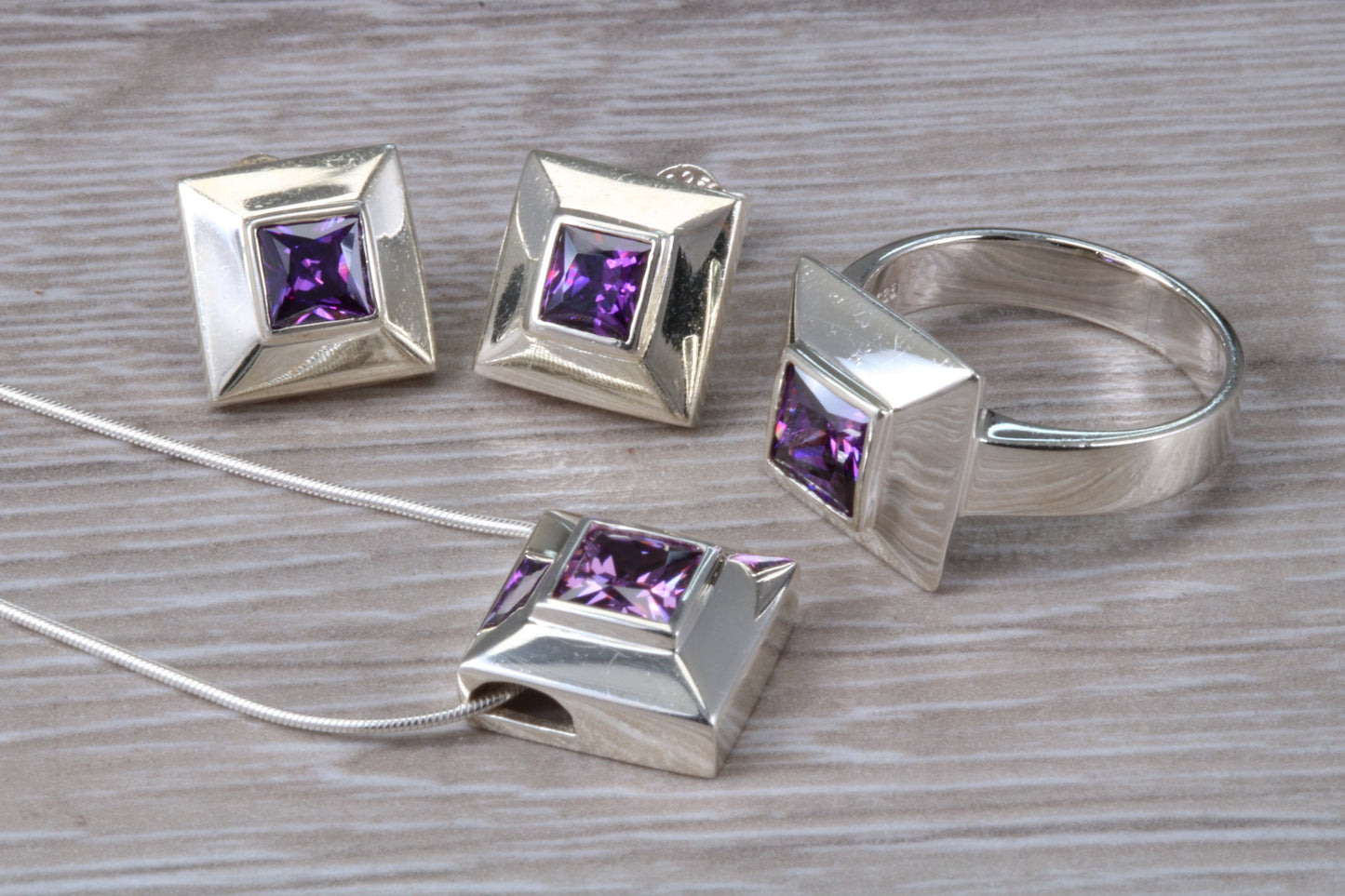 Real Amethyst Ring, Earrings and Necklace