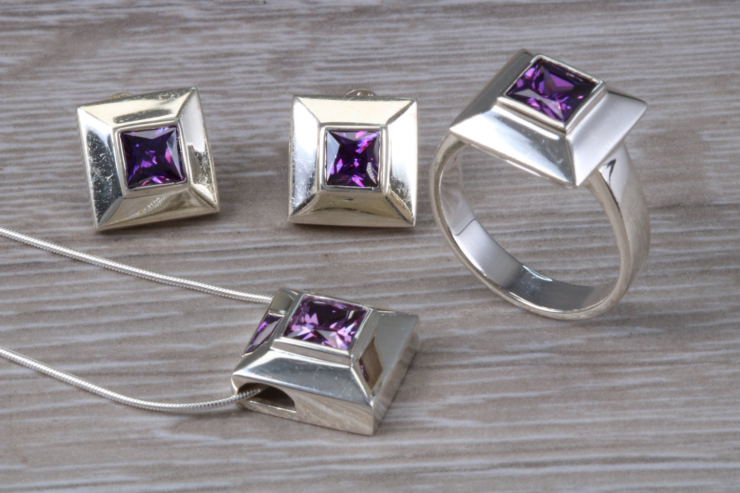 Real Amethyst Ring, Earrings and Necklace