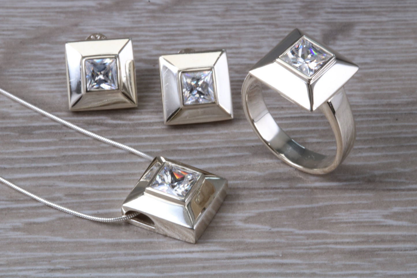 Real White Topaz Ring, Earrings and Necklace