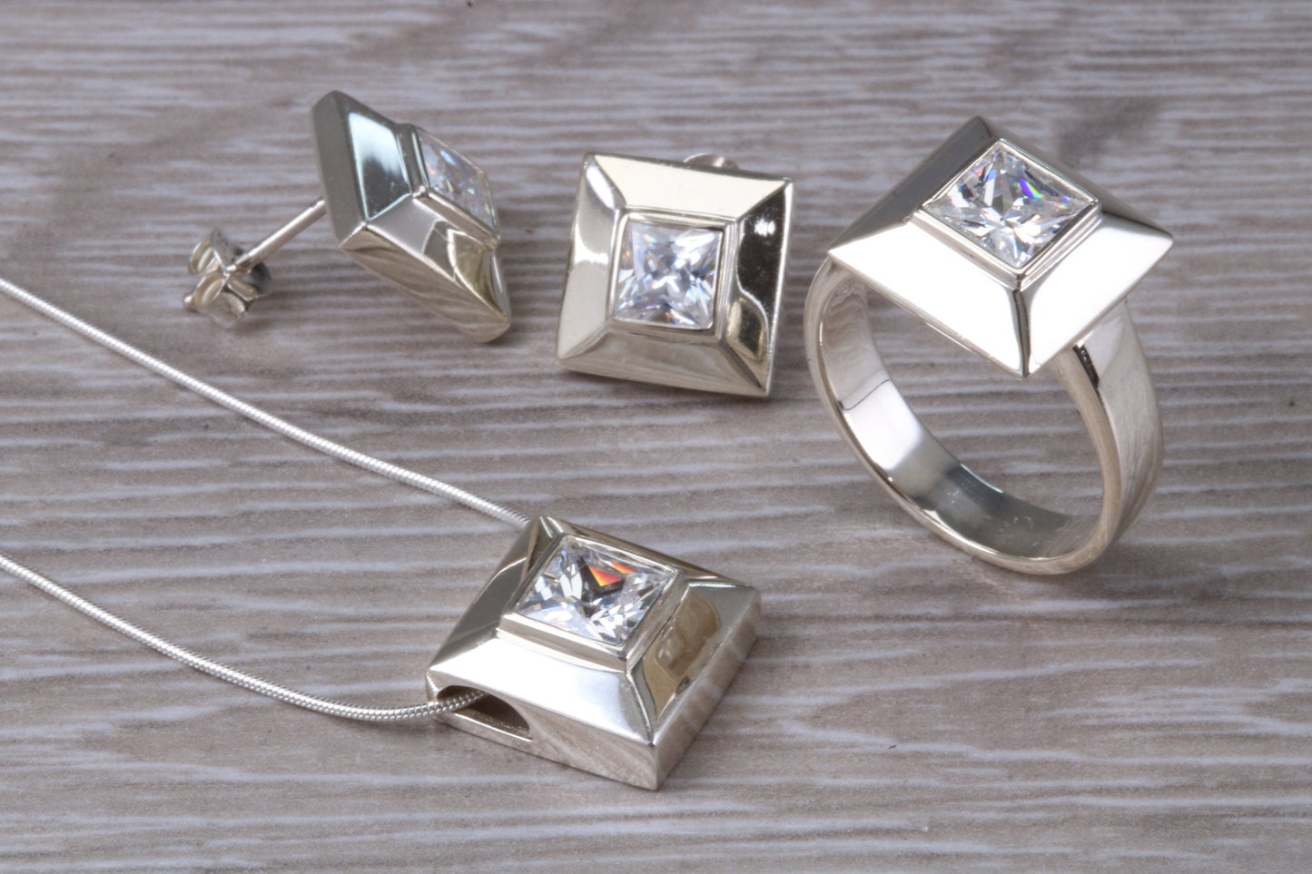 Real White Topaz Ring, Earrings and Necklace