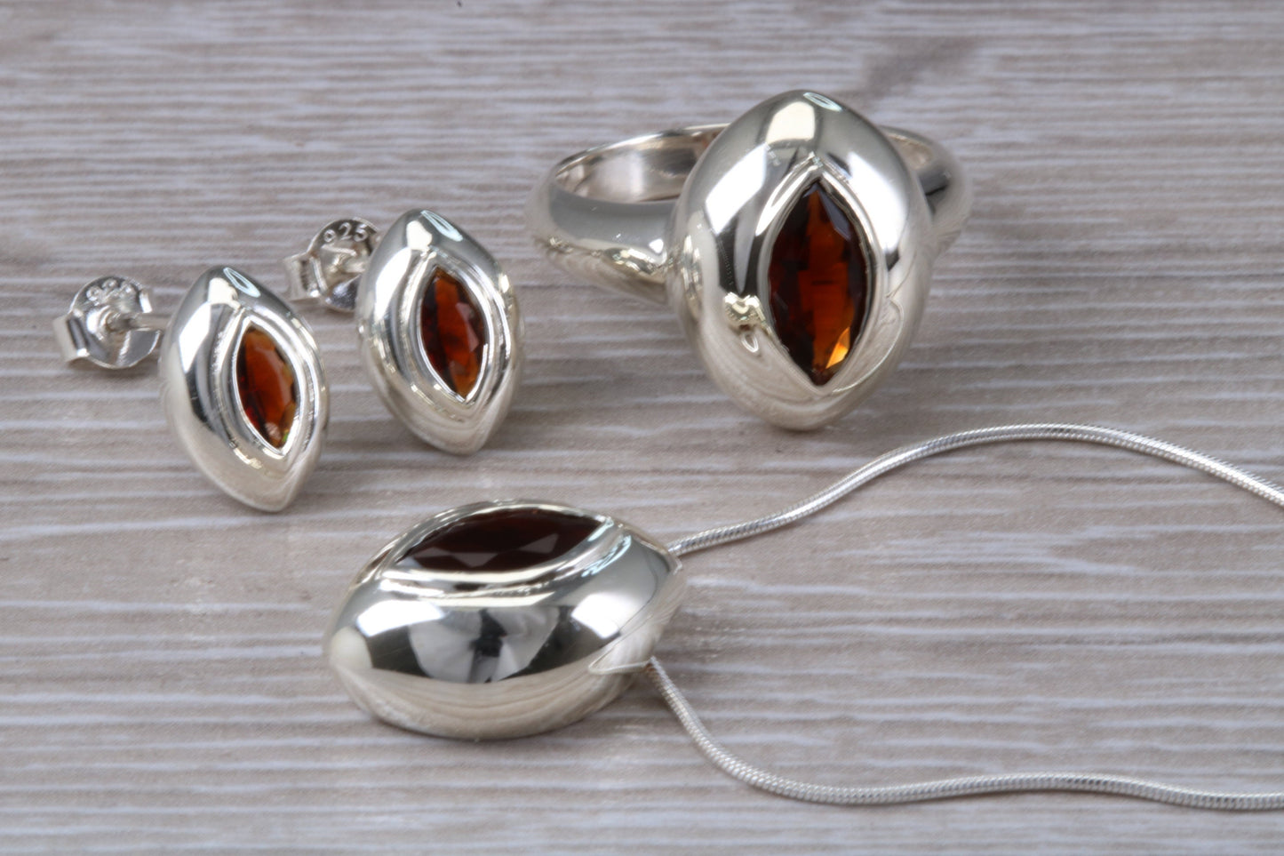 Real Garnet Ring, Earrings and Necklace