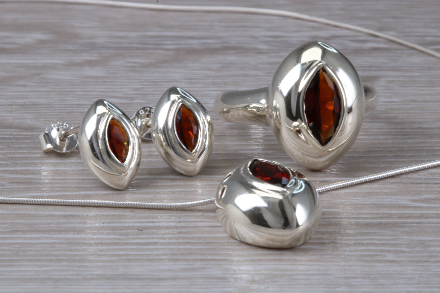 Real Garnet Ring, Earrings and Necklace