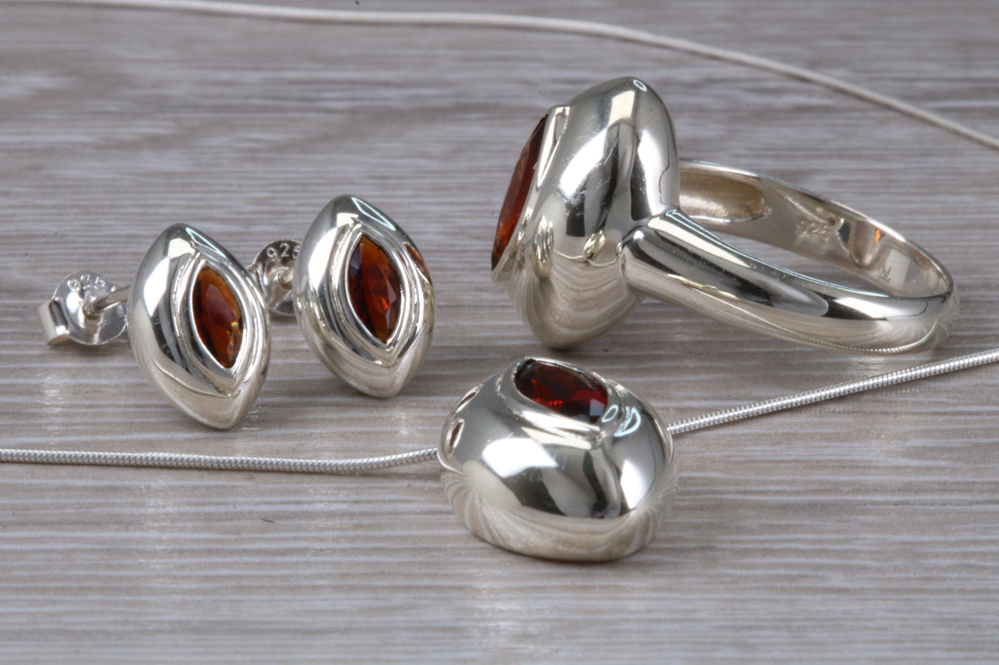 Real Garnet Ring, Earrings and Necklace