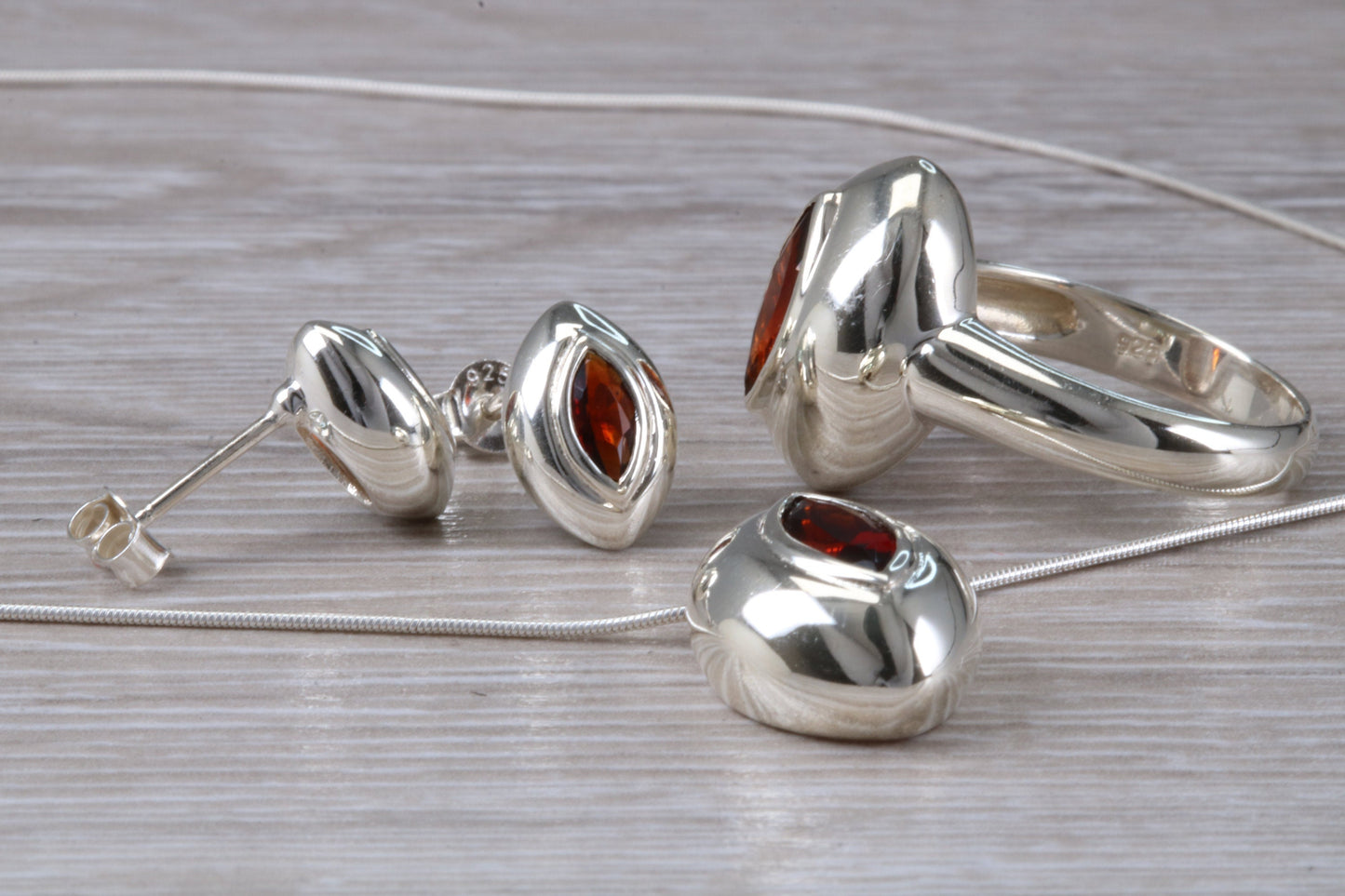 Real Garnet Ring, Earrings and Necklace