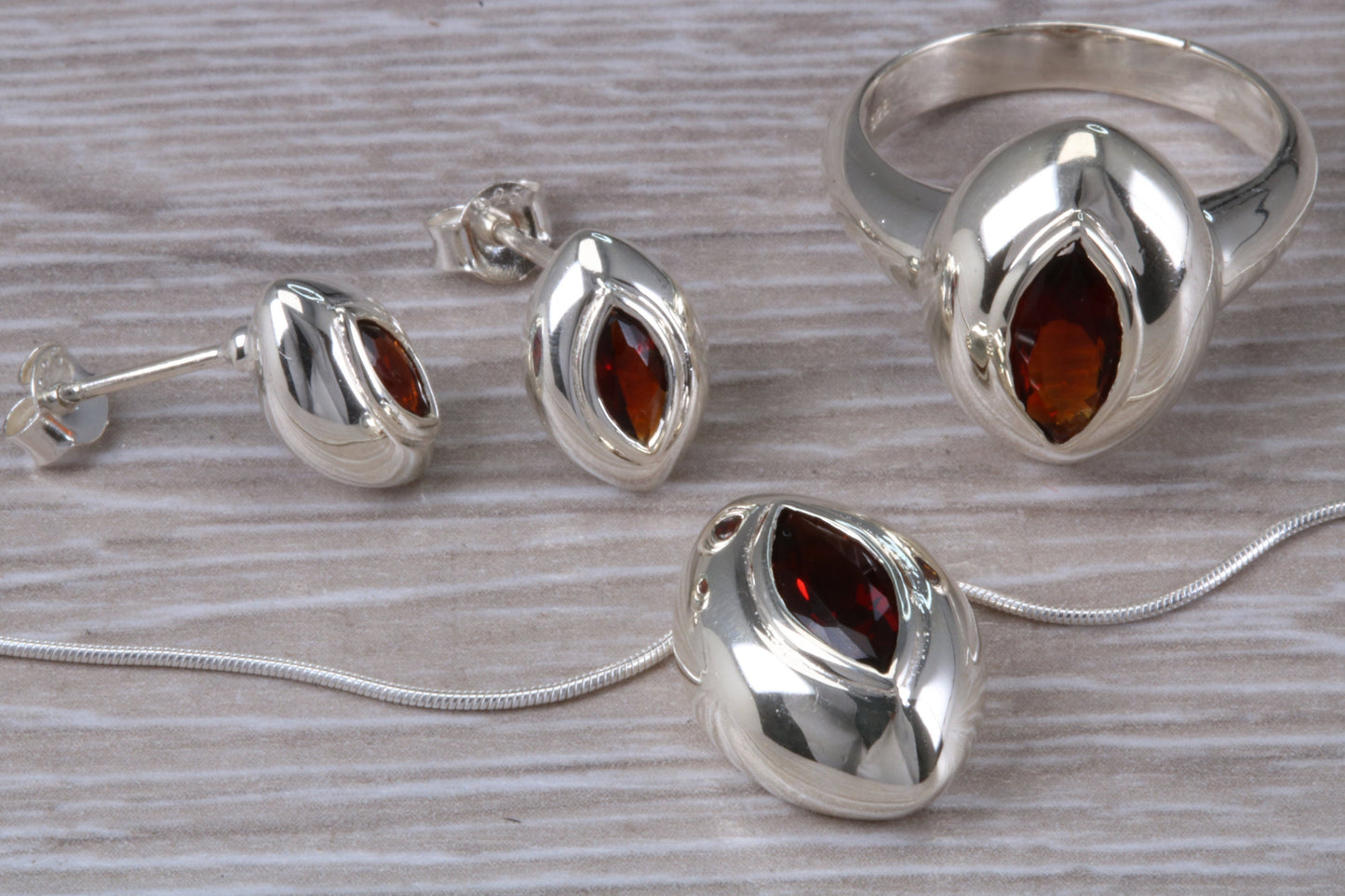 Real Garnet Ring, Earrings and Necklace