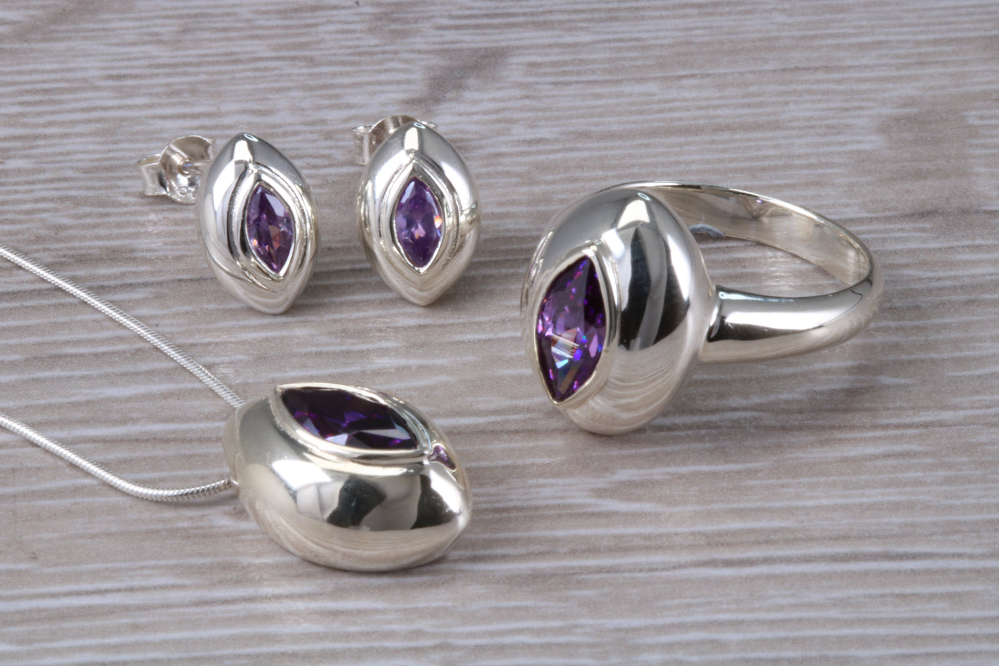 Real Amethyst Ring, Earrings and Necklace