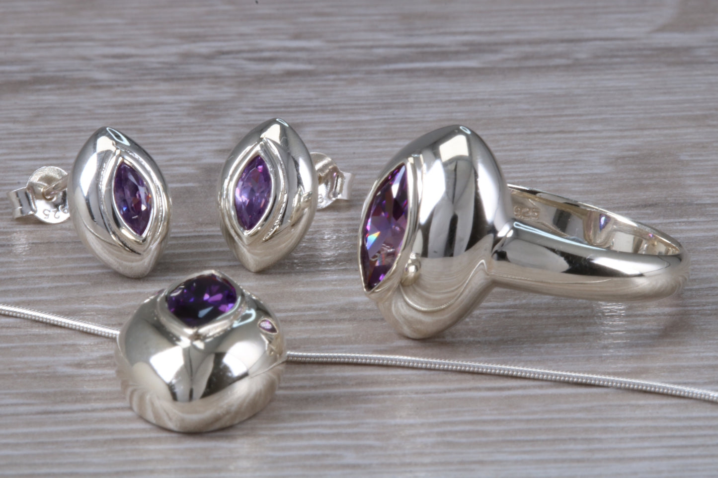 Real Amethyst Ring, Earrings and Necklace