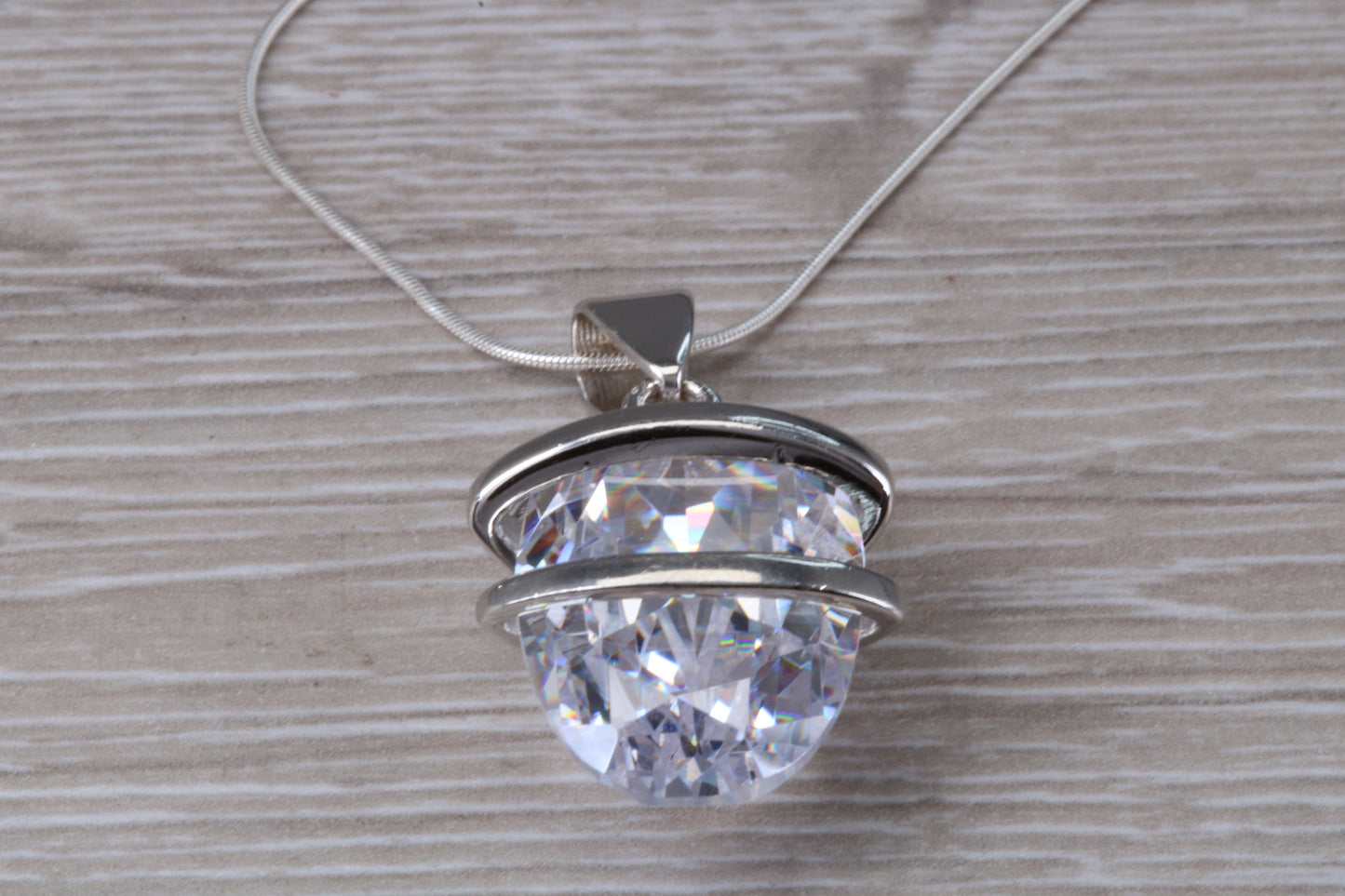 Stunning Large C Z set Silver Necklace