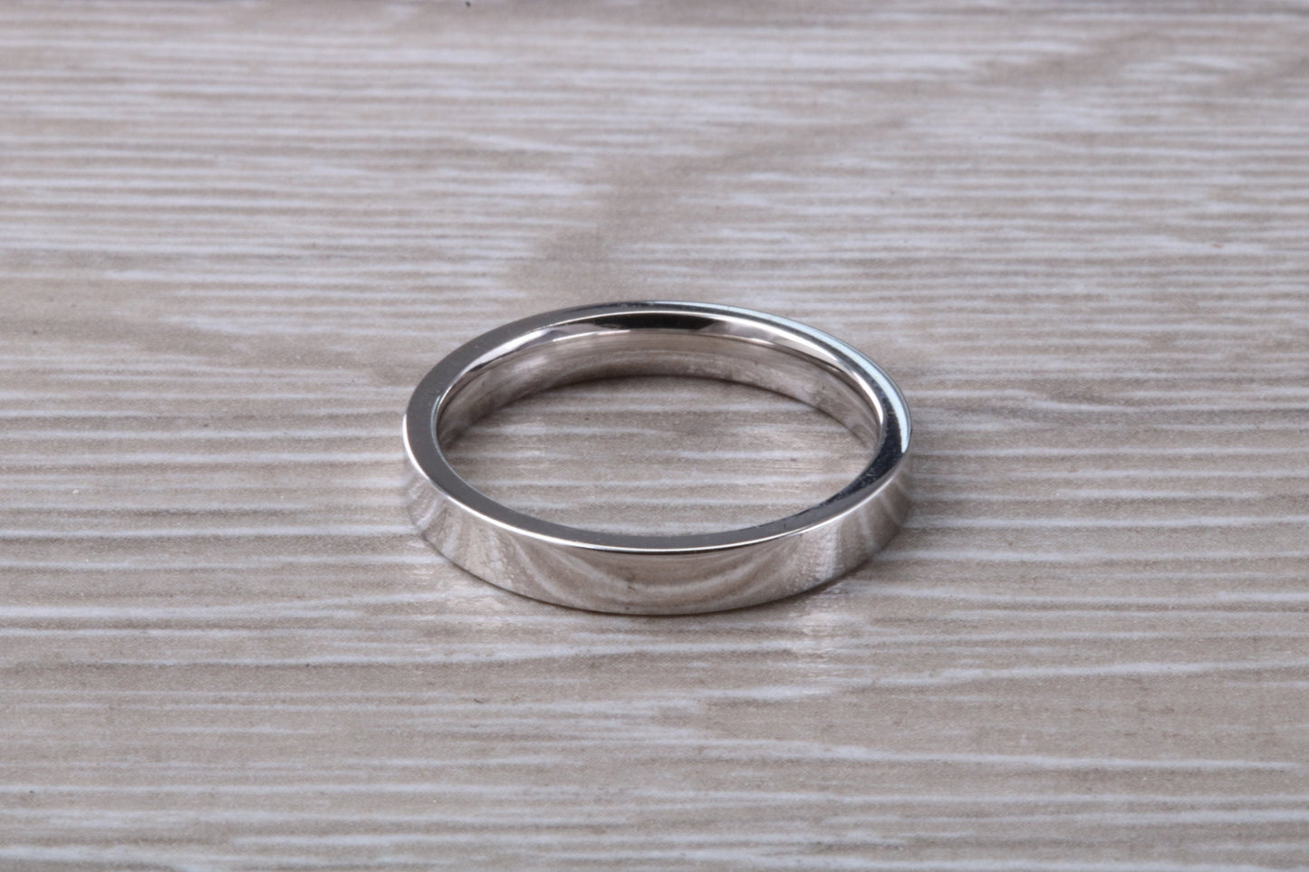 3 mm Wide Flat Comfort Fit Profile Wedding Band, made from solid 9ct White Gold