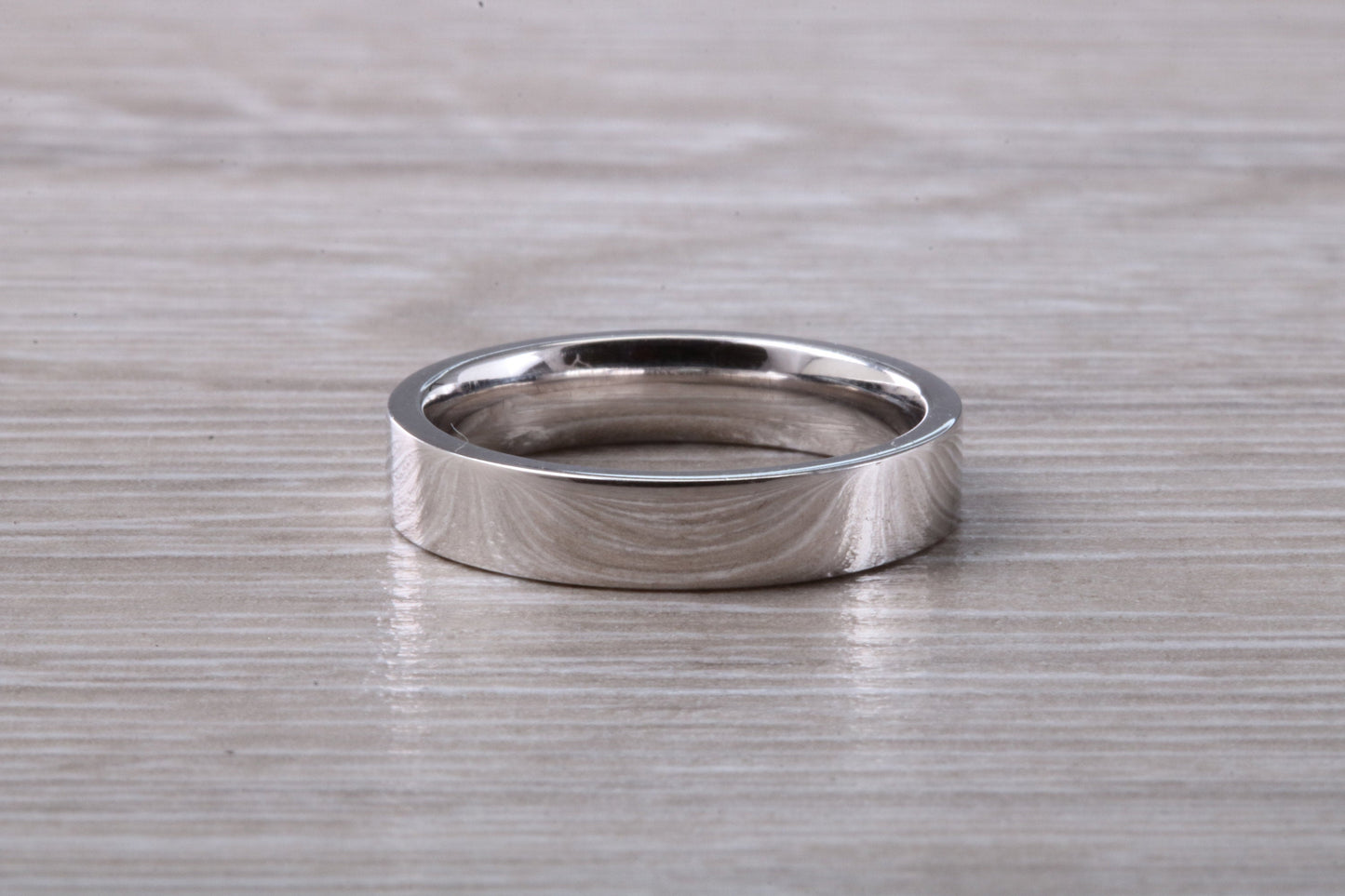 Platinum 4 mm Wide Flat Comfort Fit Profile Wedding Band