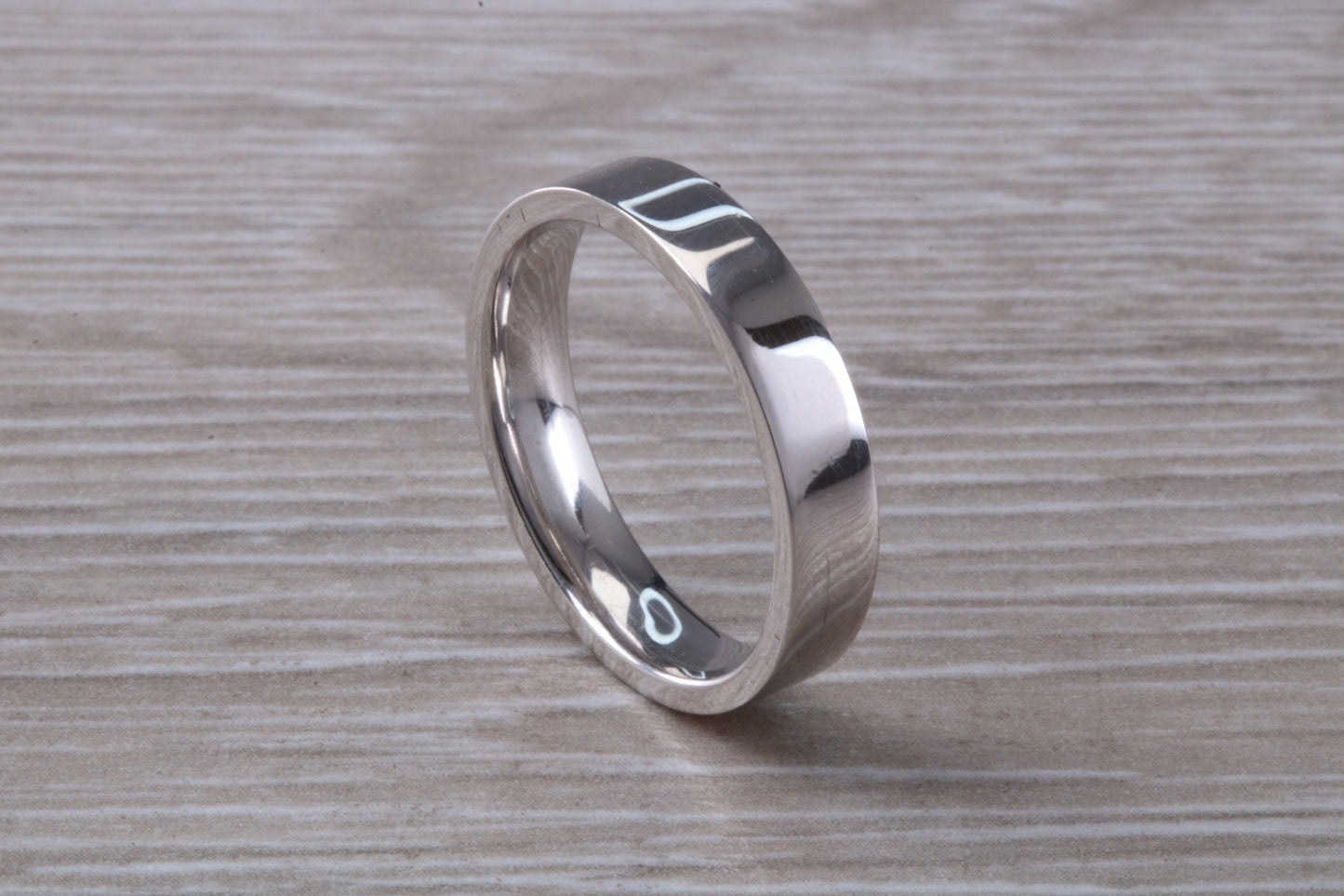 Platinum 4 mm Wide Flat Comfort Fit Profile Wedding Band