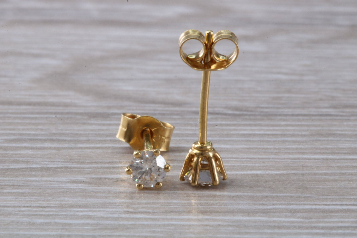 Half Carat Diamond Solitaire Stud Earrings in 18 ct Yellow Gold, British Hallmarked