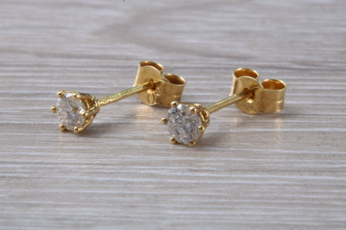 Half Carat Diamond Solitaire Stud Earrings in 18 ct Yellow Gold, British Hallmarked