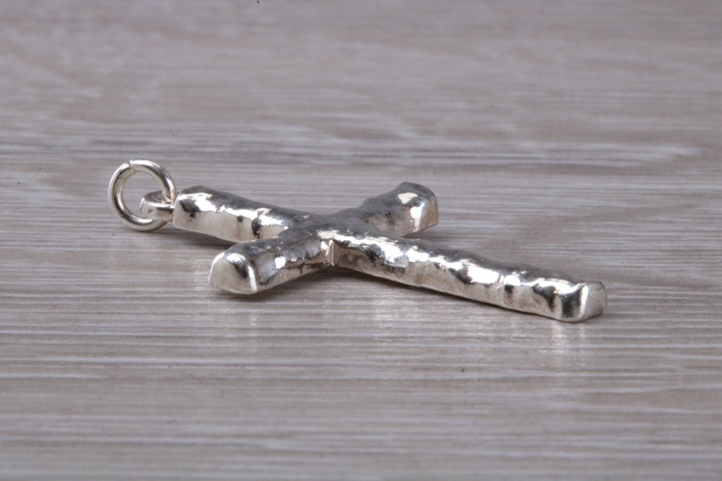 Sterling Silver Tree Bark Effect Cross Necklace