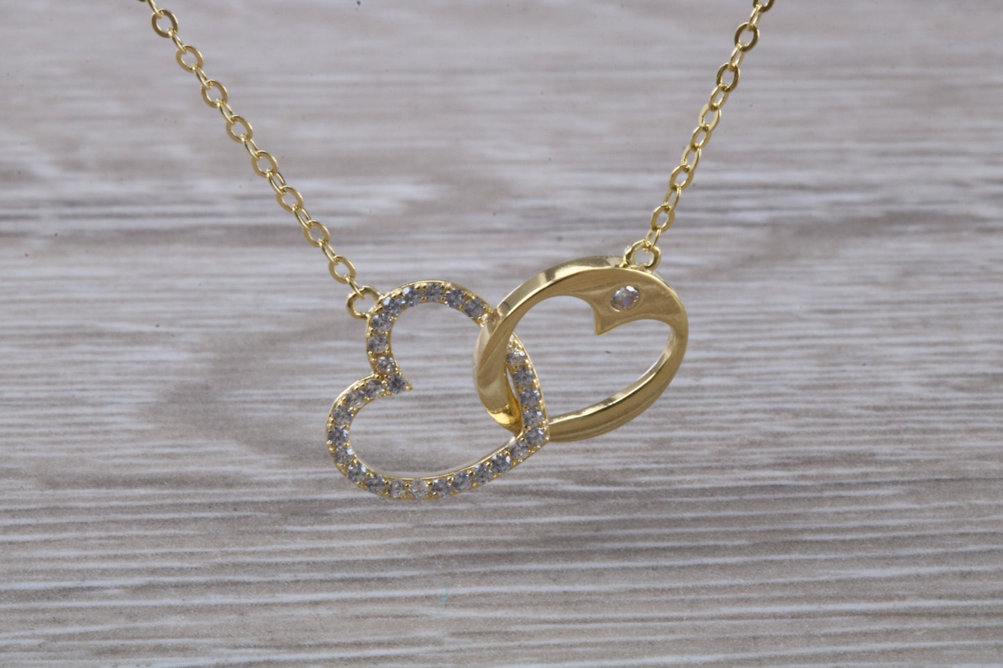 Double Love Heart C Z set Necklace in Sterling Silver