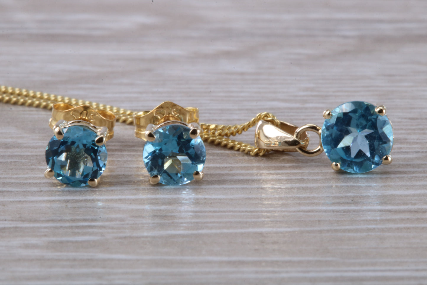 Real Topaz Earrings and Necklace Set, Solid 9ct Yellow Gold