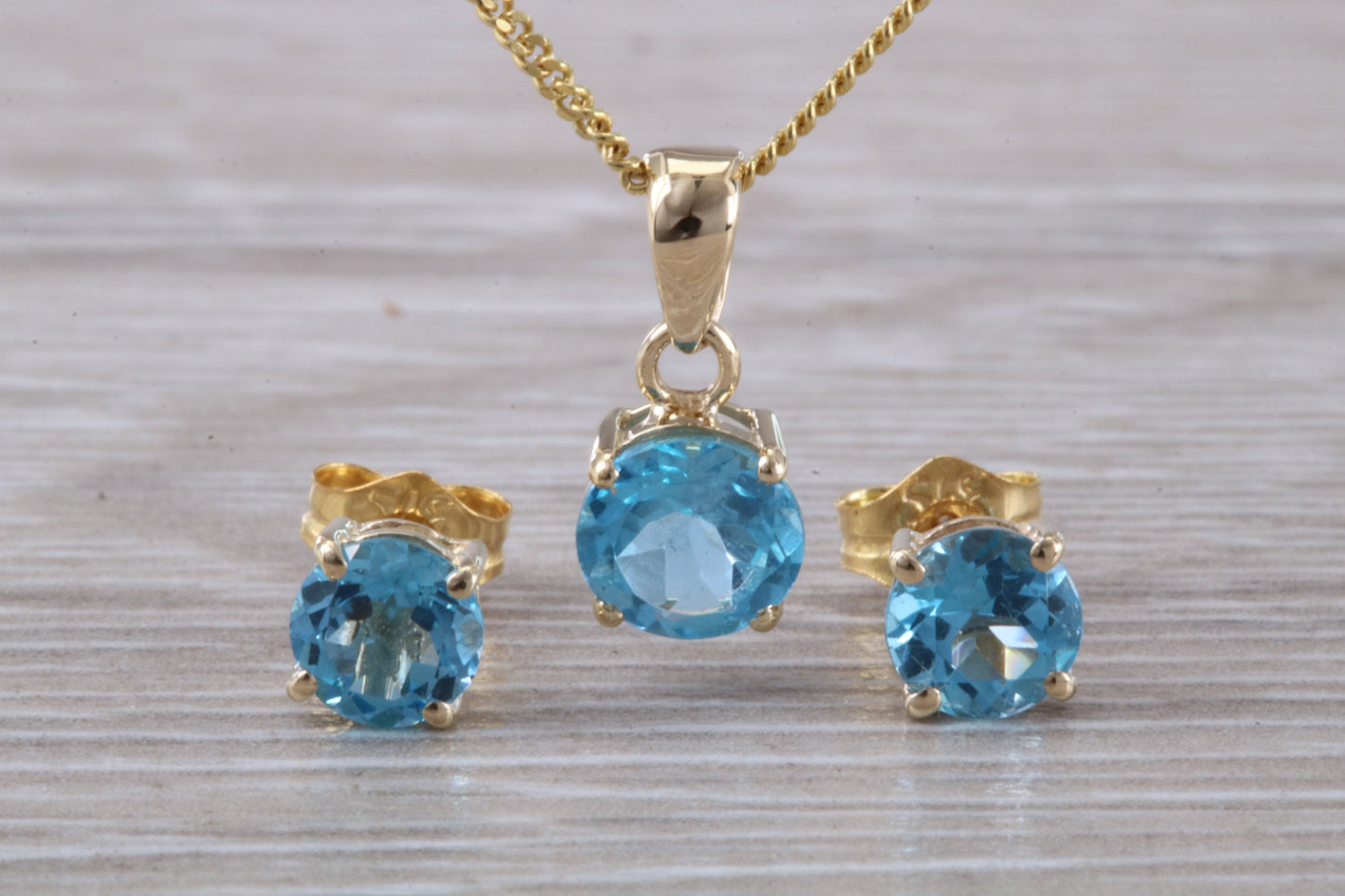 Real Topaz Earrings and Necklace Set, Solid 9ct Yellow Gold