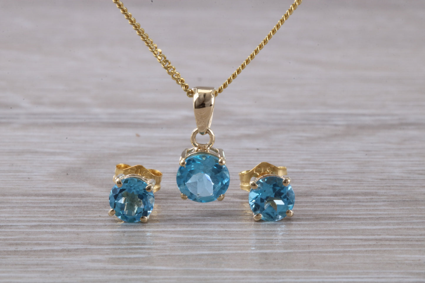 Real Topaz Earrings and Necklace Set, Solid 9ct Yellow Gold