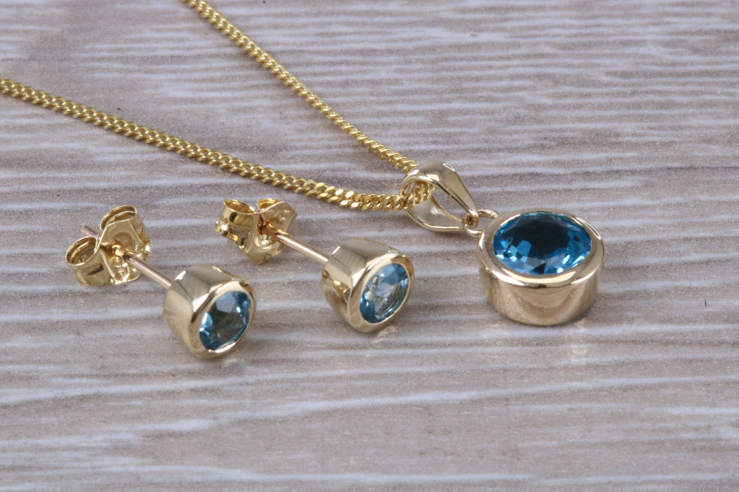Real Topaz Earrings and Necklace Set, Solid 9ct Yellow Gold