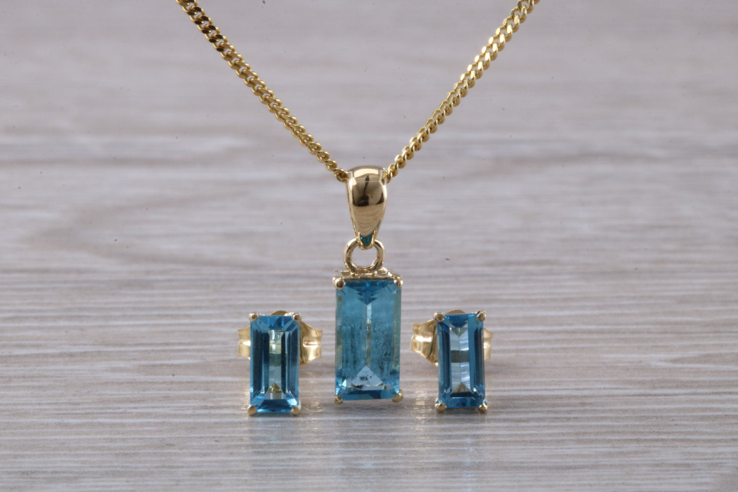 Real Topaz Earrings and Necklace Set, Solid 9ct Yellow Gold