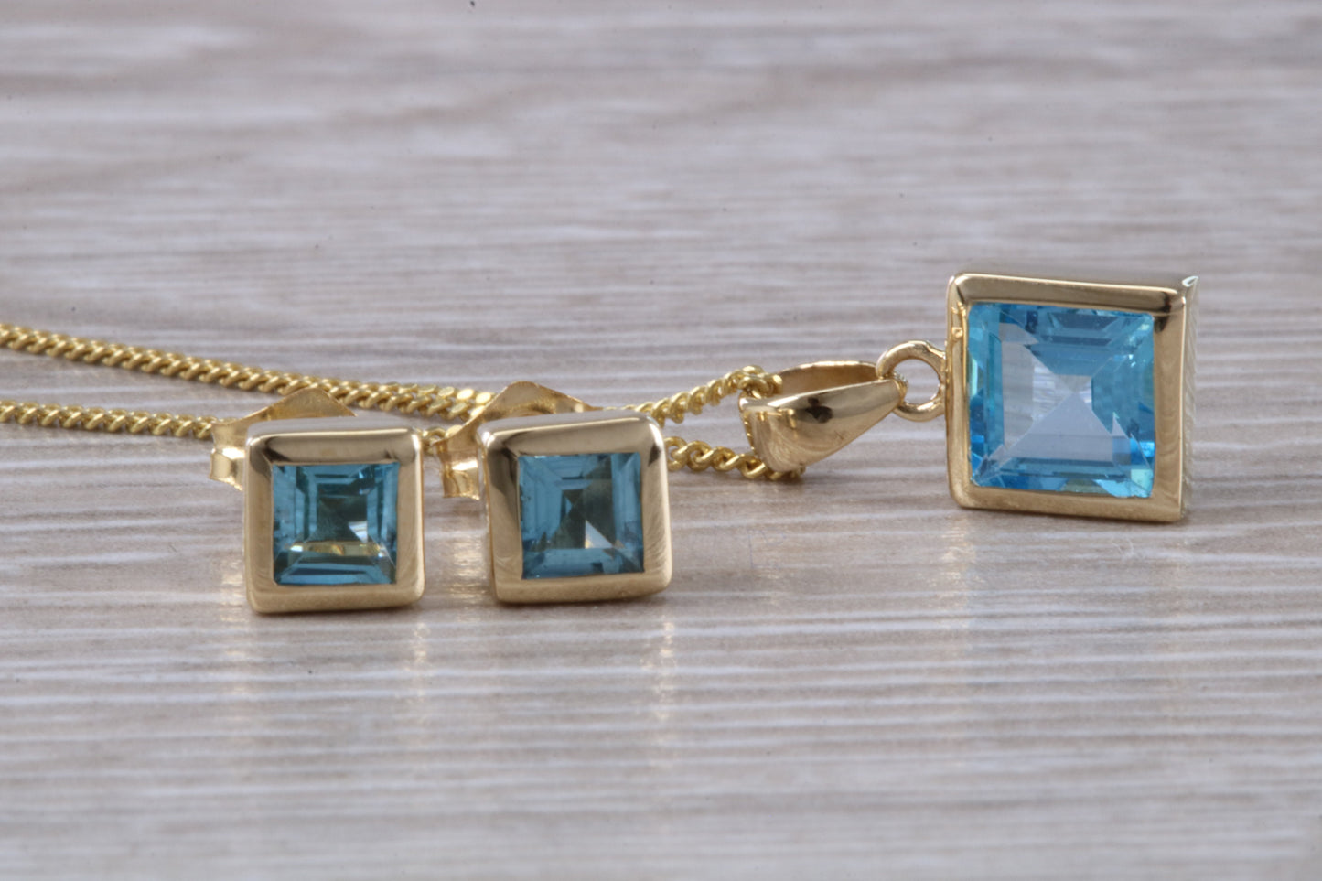 Real Topaz Earrings and Necklace Set, Solid 9ct Yellow Gold