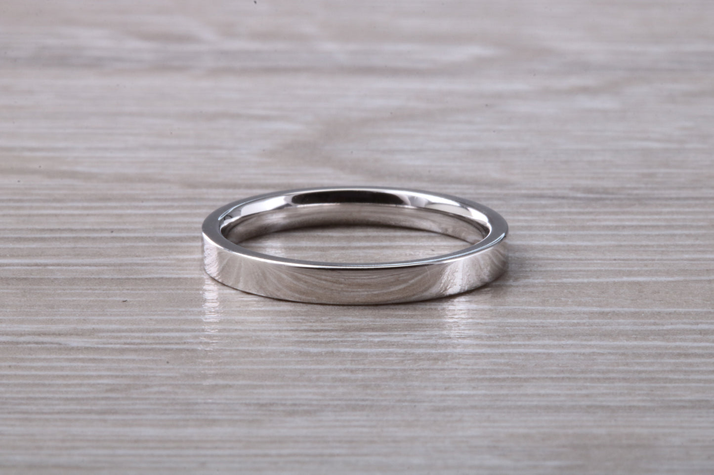 2.50 mm Wide Flat Comfort Fit Profile Wedding Band, made from solid 9ct White Gold
