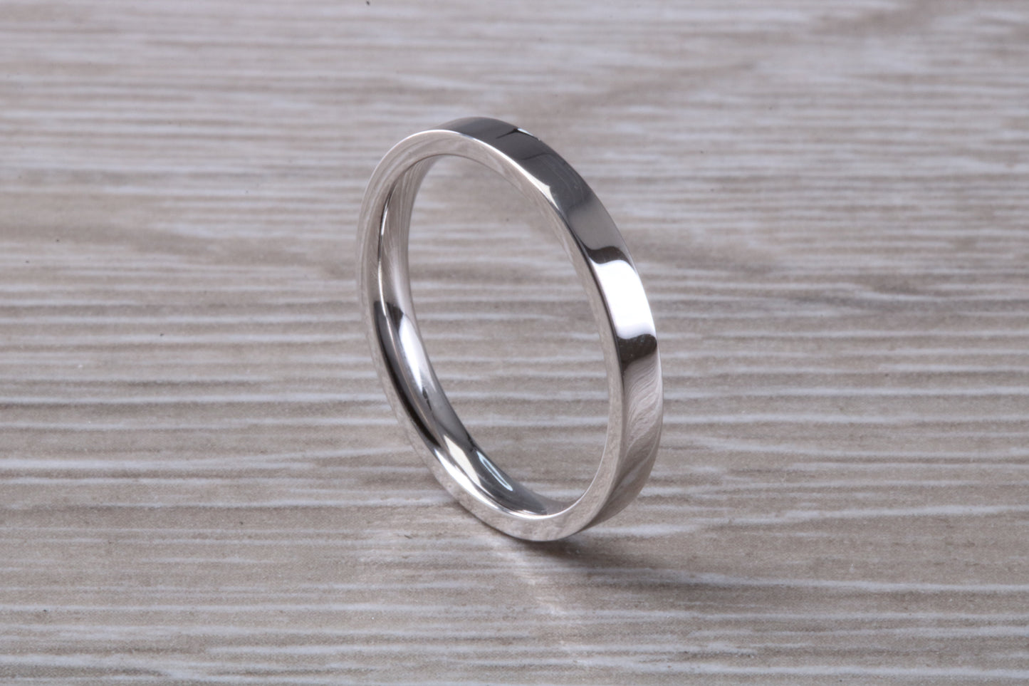 2.50 mm Wide Flat Comfort Fit Profile Wedding Band, made from solid 9ct White Gold